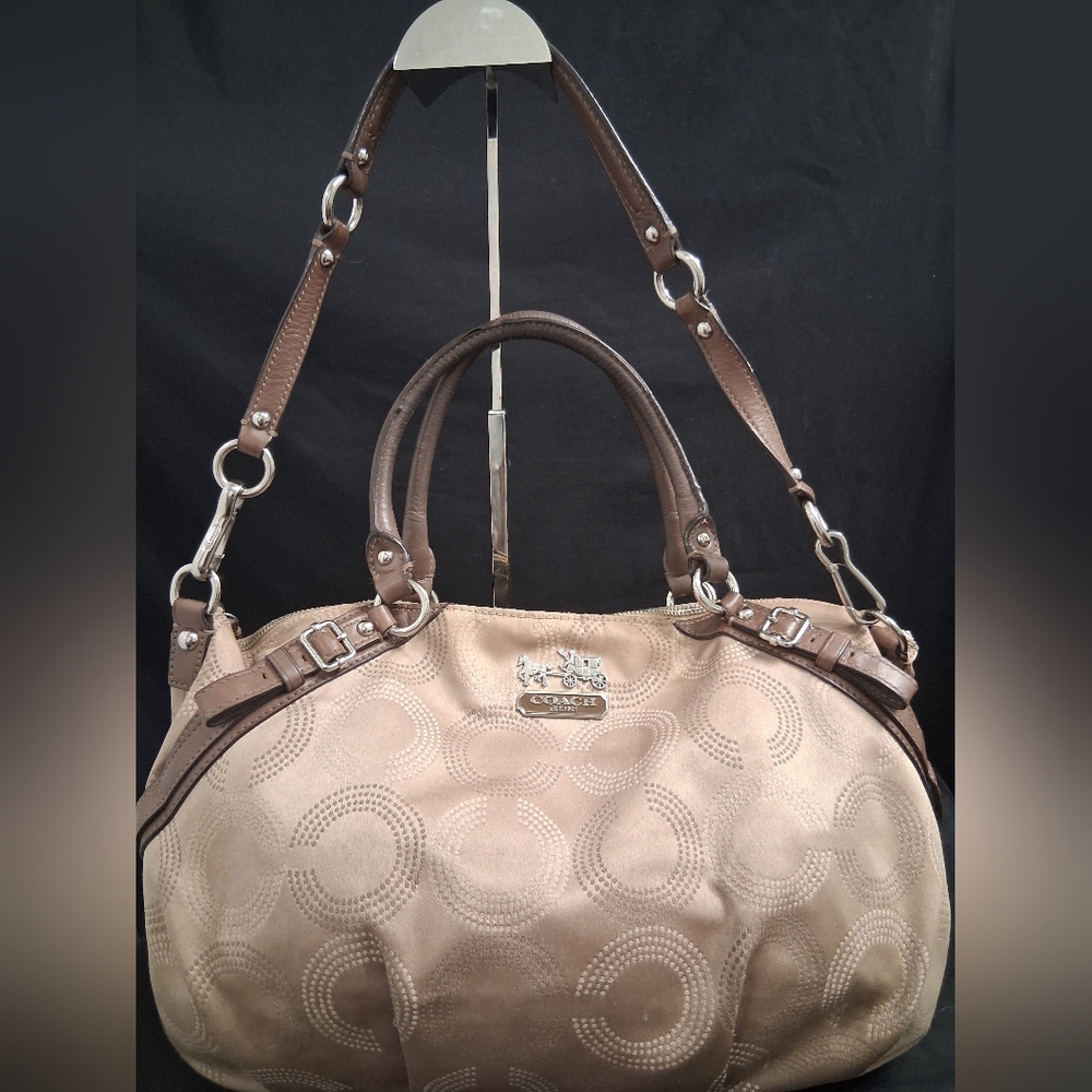 Coach Madison Dotted Op Art Sophia Satchel Fabric & Leather Shoulder Bag 15957